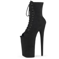 Peep Toe Stiletto Heels Lace Up Platforms Ankle Highs Boots - Black