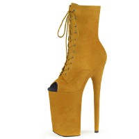 Peep Toe Stiletto Heels Lace Up Platforms Ankle Highs Boots - Yellow
