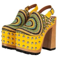 Round Toe Chunky Wooden Heels Platforms Slingback Straps Sandals - Black