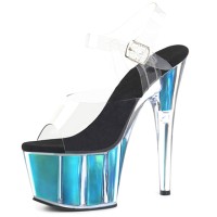 Peep Toe Glossy Stiletto Heels Transparent Ankle Buckle Straps Platforms Pumps - Light Blue