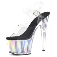 Peep Toe Glossy Stiletto Heels Transparent Ankle Buckle Straps Platforms Pumps - Silver