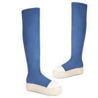 Round Toe Platforms Over The Knees Denim Vintage Sneakers  Boots - Light Blue