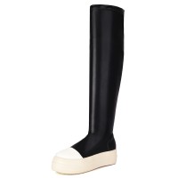 Round Toe Platforms Over The Knees Waterproof Vintage Sneakers  Boots - Black Faux Leather