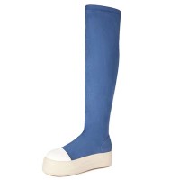 Round Toe Platforms Over The Knees Waterproof Vintage Sneakers  Boots - LightBlue Denim