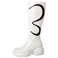 Round Toe Chunky Heels Side Zipper Knee High Winter Boots - Beige