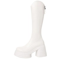Round Toe Chunky Heels Back Zipper Knee High Marshmallow Winter Boots - Beige