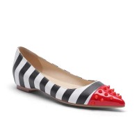 Halloween Cruella Beetlejuice Zebra Stripe Red Pointed Rivet Toe Flats Loafers