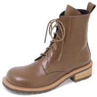 Round Toe Side Zipper Ankle High Side Zipper Winter Wedges Boots - Apricot