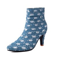 Pointed Toe Stiletto Heels Ankle Highs Zipper Sexy Booties - Blue Denim