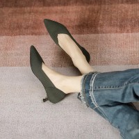 Pointed Toe Kitten Heels Cotton Fabric Summer Pumps Sandals - Green
