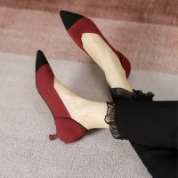 Pointed Toe Kitten Heels Cotton Fabric Summer Pumps Sandals - Red
