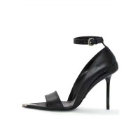 Pointed Open Toe Stiletto Heels Ankle Buckle Straps Fashionable One Line Sandals - Black Faux Leather