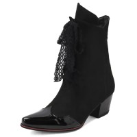 Pointed Toe Chunky Heels Vintage Lace Up Ankle Highs Booties - Black