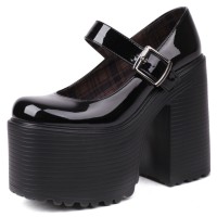 Round Toe Chunky Heels Platforms Gothic Punk Mary Janes Pumps - Black
