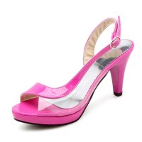 Peep Toe Stiletto Heels Transparent Back Straps Pumps Sandals - Rose Patent PVC