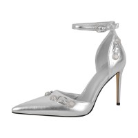 Stiletto Heels Pointed Toe Buckle Straps Decorated Sexy Punk Dorsay Pumps - Silver