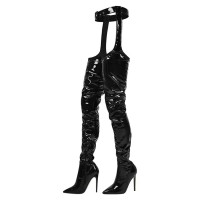 Pointed Toe Stiletto Heels Platforms Stretchy Elastic Pantyhose Boots - Black