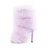 Peep Toe Stiletto Heels Ruffled Lace Back Zipper Sandals - Purple