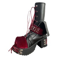 Round Toe Platforms Lace Up Chunky Heels Platforms Punk Gothic Rivets Boots - Black