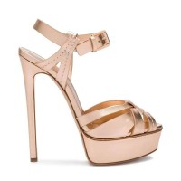 Italian Heels Ankle Straps Peep Toe Platform Patent Stiletto Sandals - Gold Patent