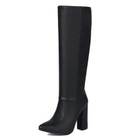 Pointed Toe Elegant Autumn Winter Chunky Heels Knee Highs Boots - Black