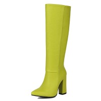 Pointed Toe Elegant Autumn Winter Chunky Heels Knee Highs Boots - Green