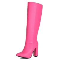 Pointed Toe Elegant Autumn Winter Chunky Heels Knee Highs Boots - Rose