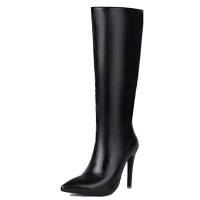 Pointed Toe Elegant Autumn Winter Stiletto Heels Knee Highs Boots - Black