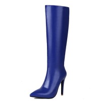 Pointed Toe Elegant Autumn Winter Stiletto Heels Knee Highs Boots - Blue