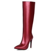 Pointed Toe Elegant Autumn Winter Stiletto Heels Knee Highs Boots - Red