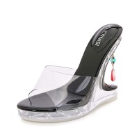 Peep Toe Strange Style Transparents Decorated Heels Sandals - Black PVC - Size 6 SPECIAL