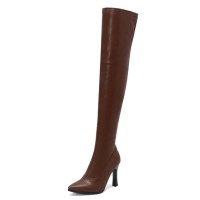 Pointed Toe Elastic Stiletto Heels Over The Knee Thigh Highs Boots - Brown