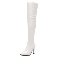 Pointed Toe Elastic Stiletto Heels Over The Knee Thigh Highs Boots - White
