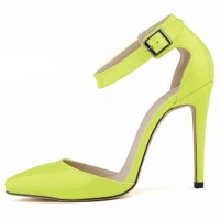 Pointed Toe Stiletto Heels Ankle Buckle Straps Dorsay Sandals Pumps - Light Green Faux Leather