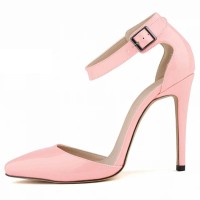 Pointed Toe Stiletto Heels Ankle Buckle Straps Dorsay Sandals Pumps - Light Pink Faux Leather