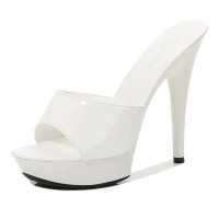 Peep Toe Stiletto Heels Low Platforms Comfortable Slippers Sandals - White Patent