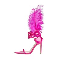 Pointed Open Toe Feather Stiletto Heels Carnivale Samba Dance Sandals - Pink Patent