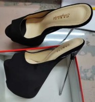 Extreme Heel Platform Sandal Mule Stilettos - Black Flock