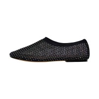 Round Toe Transparent Rhinesones Slip On Ballet Flats - Black Mesh