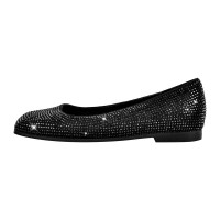 Square Toe Rhinestones Glitters Bling Slip On Daily Ballet Flats - Black Synthetic