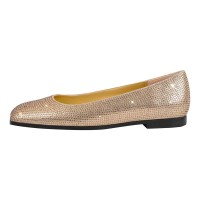 Square Toe Rhinestones Glitters Bling Slip On Daily Ballet Flats - Gold Synthetic