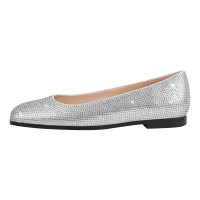 Square Toe Rhinestones Glitters Bling Slip On Daily Ballet Flats - Silver Synthetic