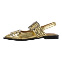 Pointed Toe Slingback Buckle Straps Retro Comfortable Flats Shoes - Gold Patent