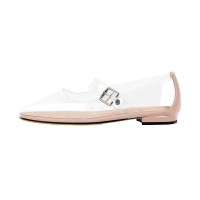 Square Toe Transparent Clear Mary Janes Flats Loafers - Beige PVC