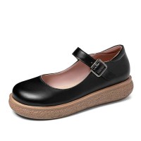 Round Toe Cute Oxford Casual Office Walking Comfortable Mary Janes Flats - Black Faux Leather