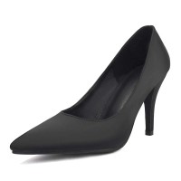 Pointed Toe Stiletto Heels Classic Pumps - Black Satin