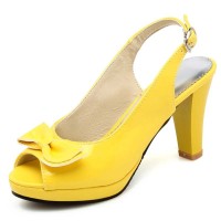 Peep Fish Mouth Toe Bowtied High Heels Sweet Color Slingback Straps Sandals - Yellow Patent