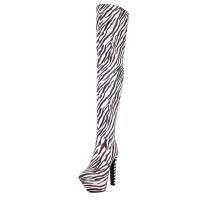 Pointed Toe Stiletto Heels Over The Knees Thigh High Glossy Platforms Boots - Zebra Patent