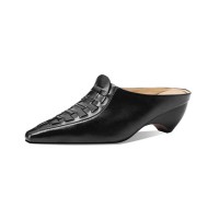 Pointed Metal Toe Kitten Heels Summer Concise Sandals - Black Leather