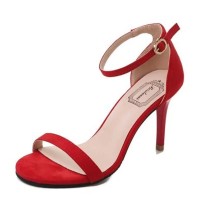Peep Toe Stiletto Heels Ankle Buckle Straps Sandals Pumps - Red Flock
